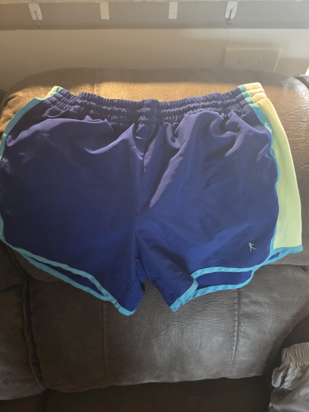 Calvin Klein Navy Athletic Shorts with Teal Trim and Yellow Panels